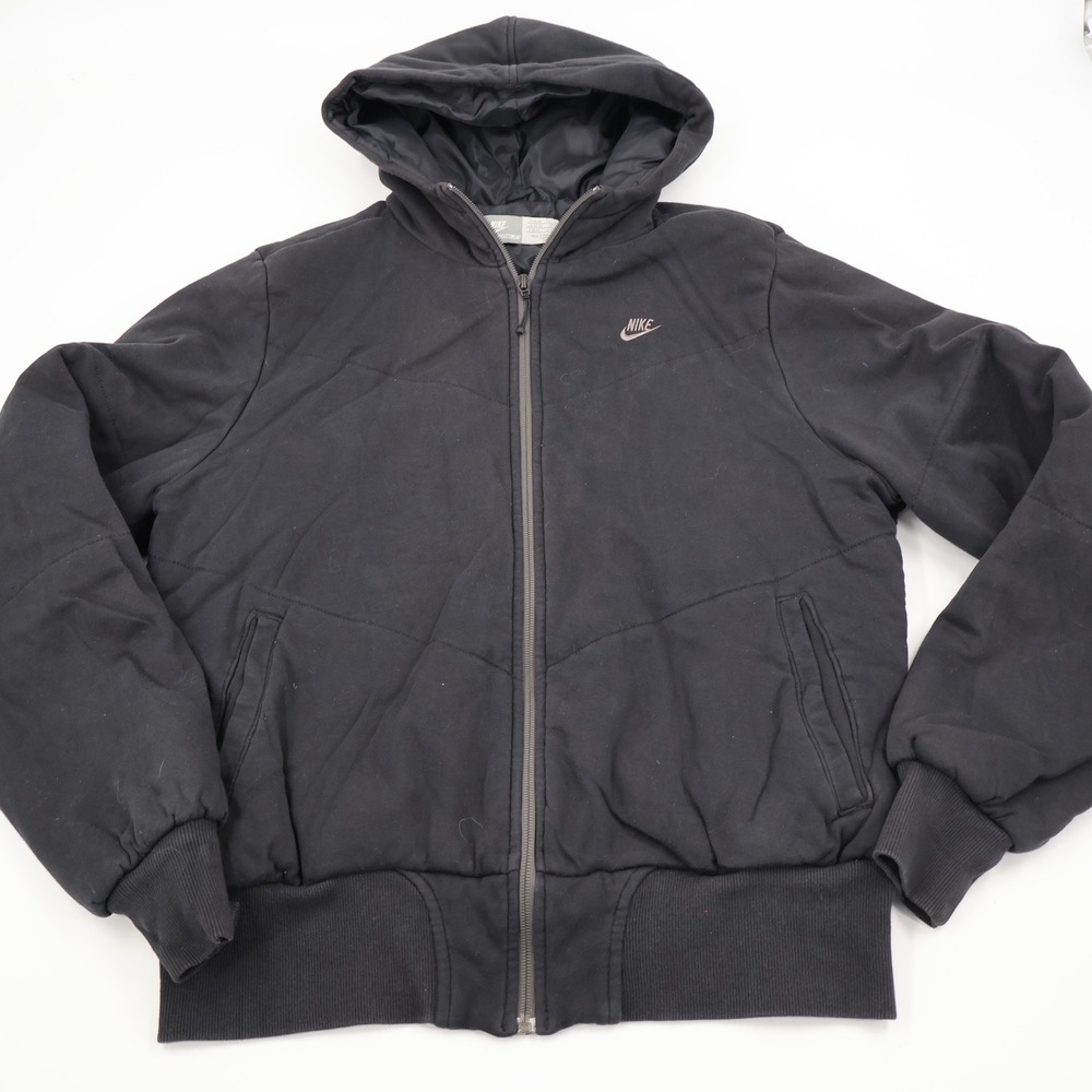Nike Hooded Bomber Jacket Womens XL Black Full Zip Quilted 356064-010